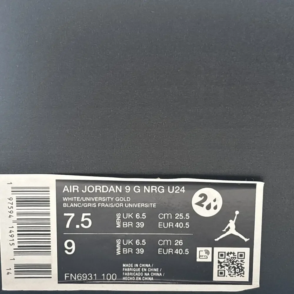 Air Jordan 9 Golf NRG U24 White Gold 7.5 FN6931 100 NEW
